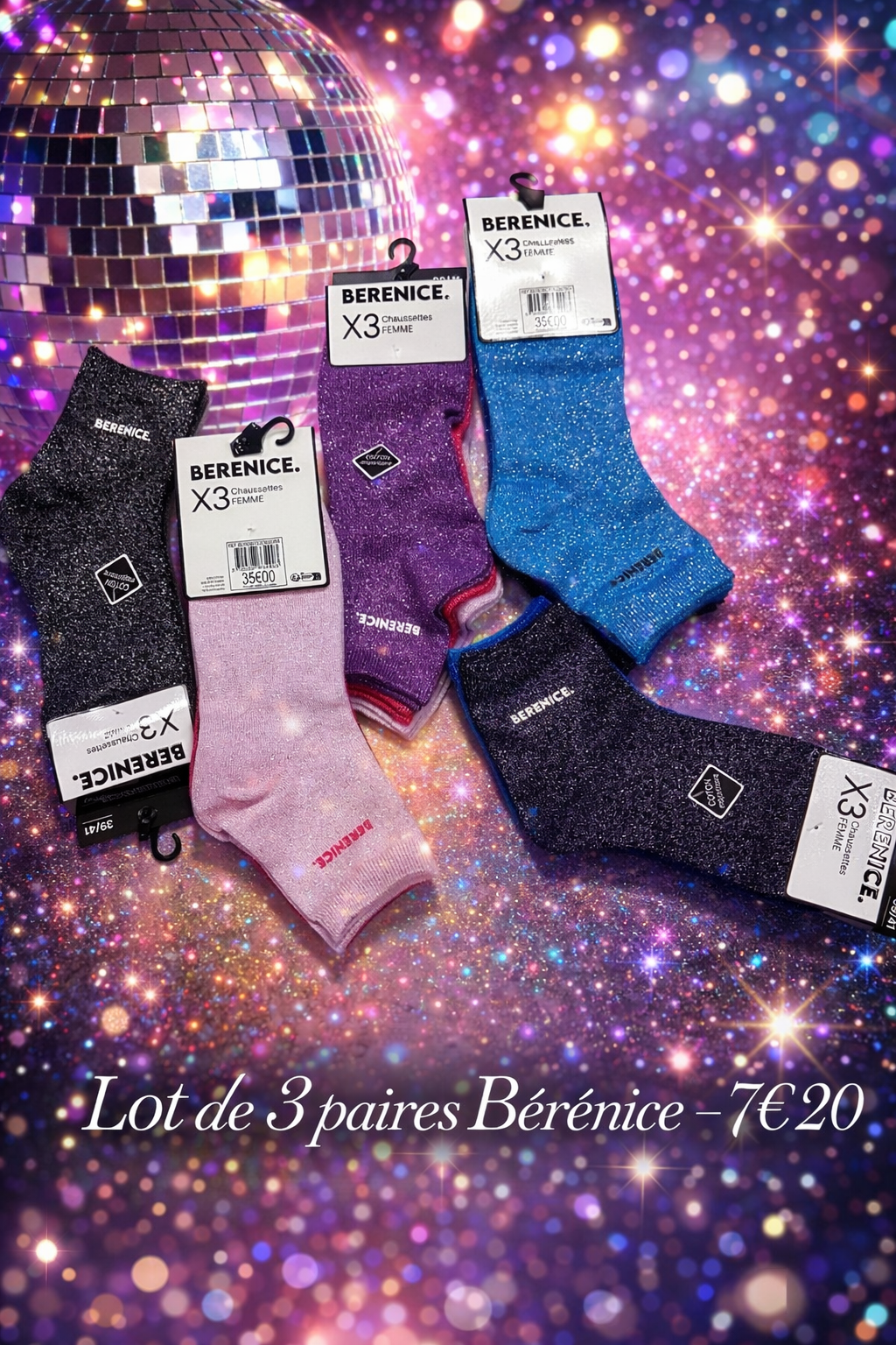 Lot de 3 paires de chaussettes avec lurex Berenice